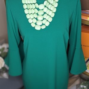 Make an Offer - Calvin Klein Green Dress with Bell Sleeves